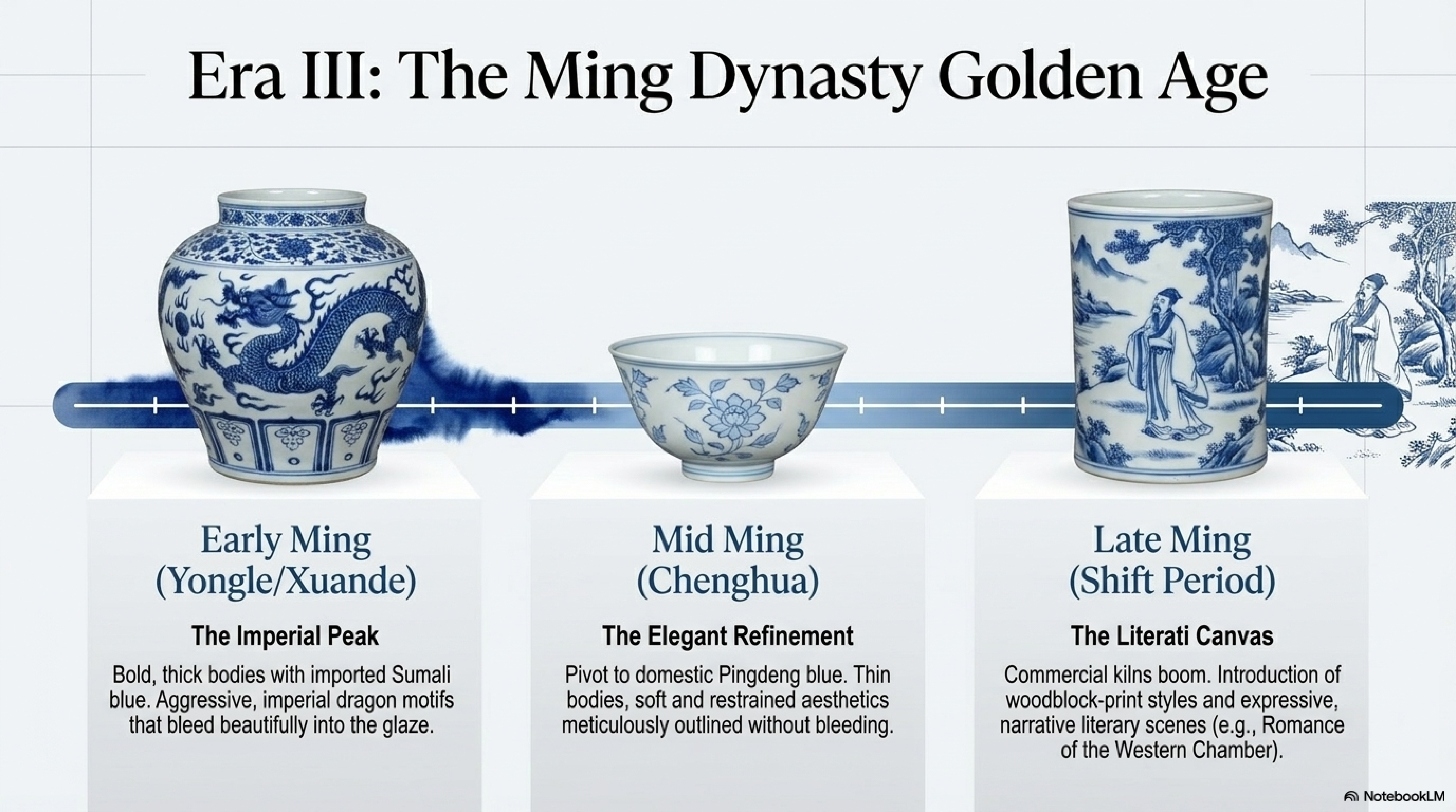 Reign mark (款识) guide — Ming dynasty mark characteristics from Yongle through Wanli, Qing Kangxi through Qianlong, with calligraphic style notes